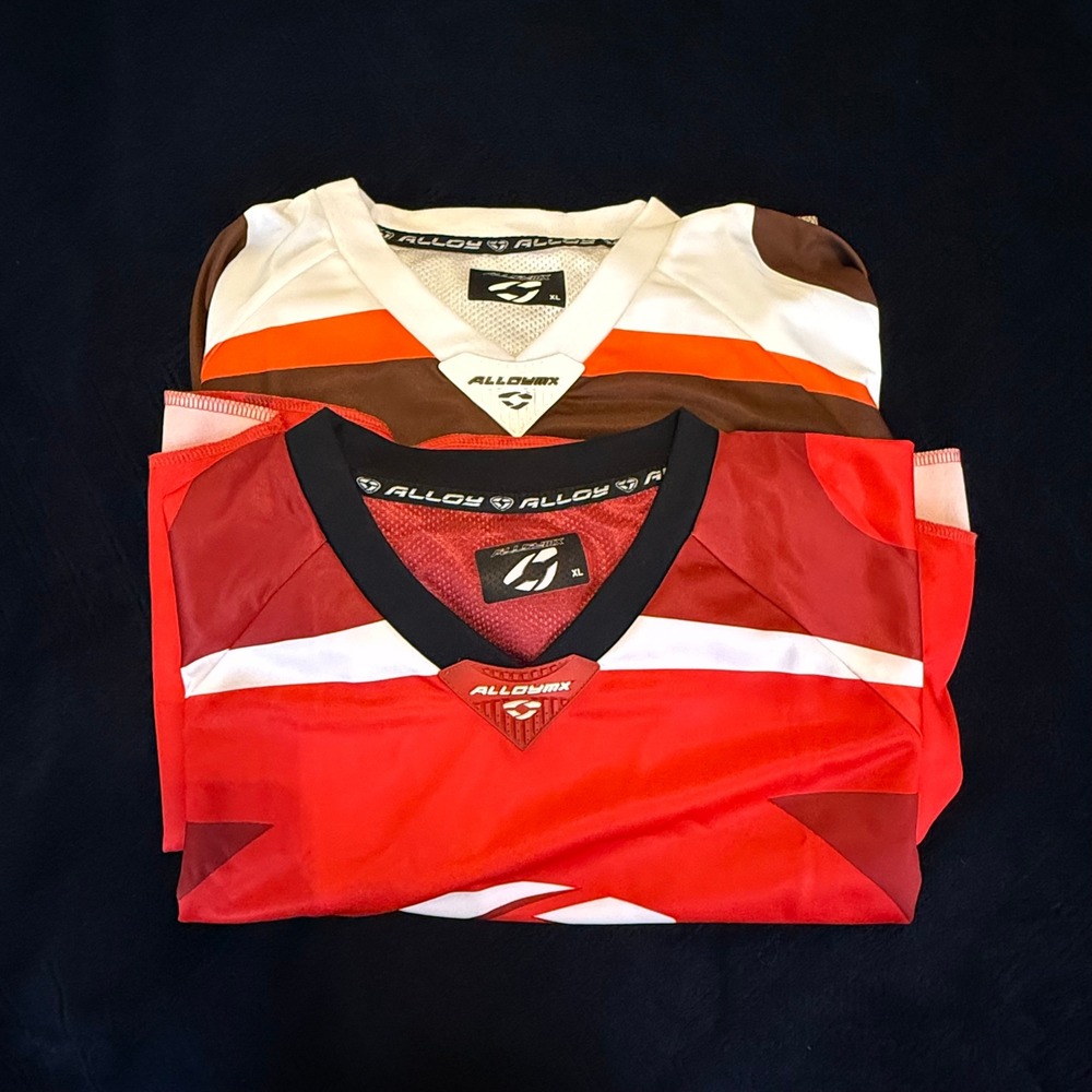 Lot of 2 Alloy MX Motocross Jerseys Mens XL Red Brown Long Sleeve BMX Racing‎